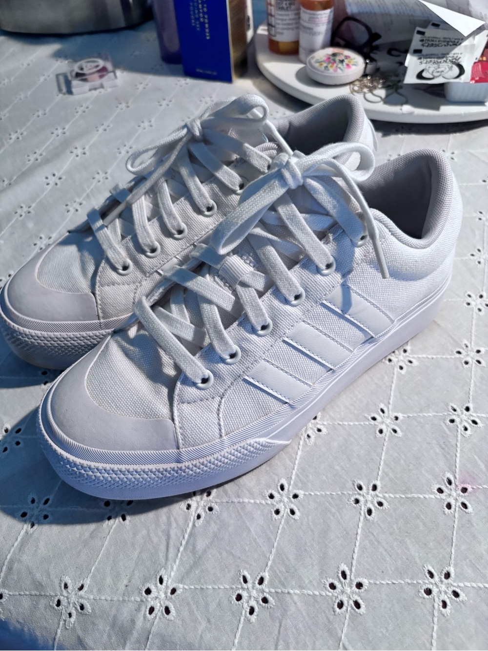 adidas White Low-Top Canvas Sneakers